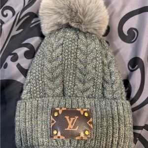 Louis Vuitton Gray Cable Knit Beanie with Pom Pom